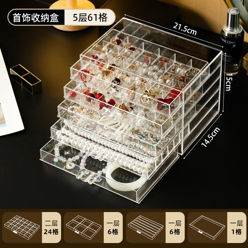 Shopclassyshop Five Drawer ins transparent Necklace Organizer dust-proof earring bracelets necklaces jewelry storage box