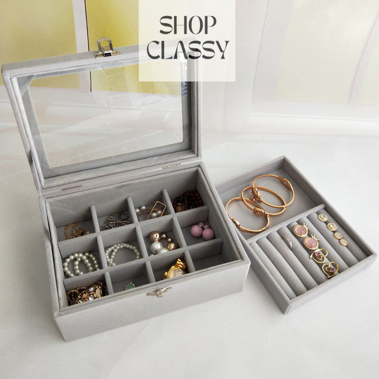 Shopclassyshop PU Leather flannel earrings jewelry box storage box desktop flannel jewelry box dustproof