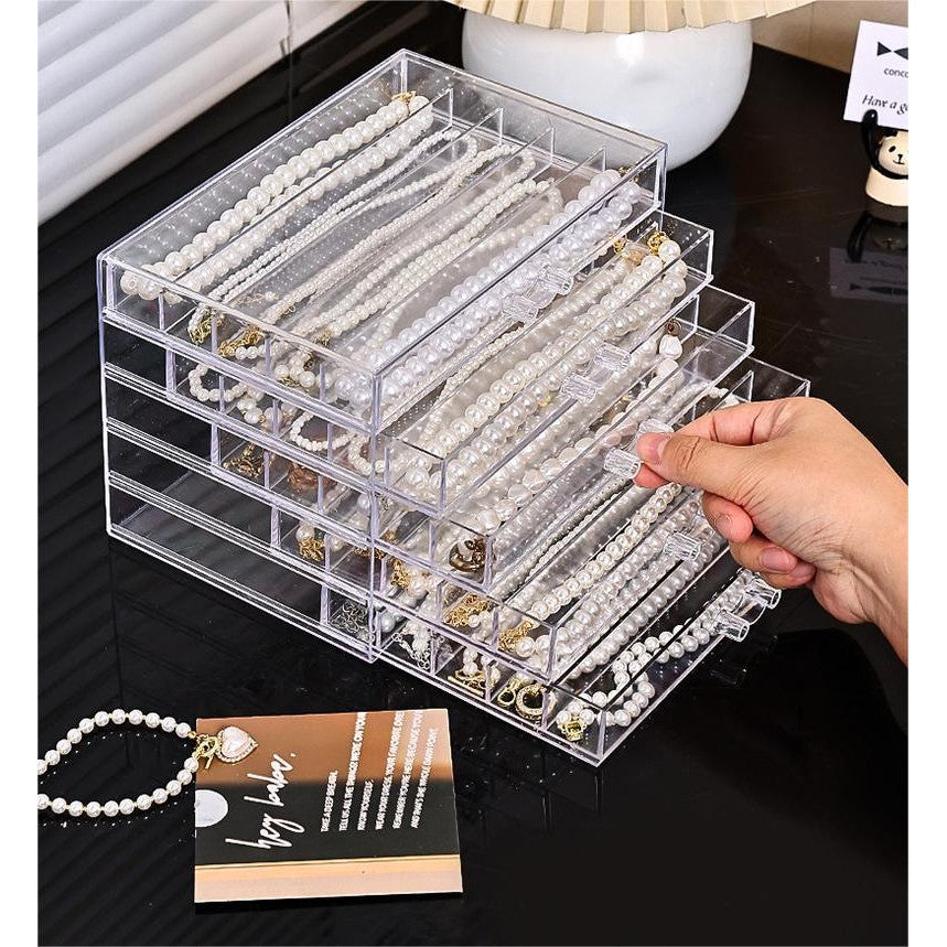 Shopclassyshop Five Drawer ins transparent Necklace Organizer dust-proof earring bracelets necklaces jewelry storage box
