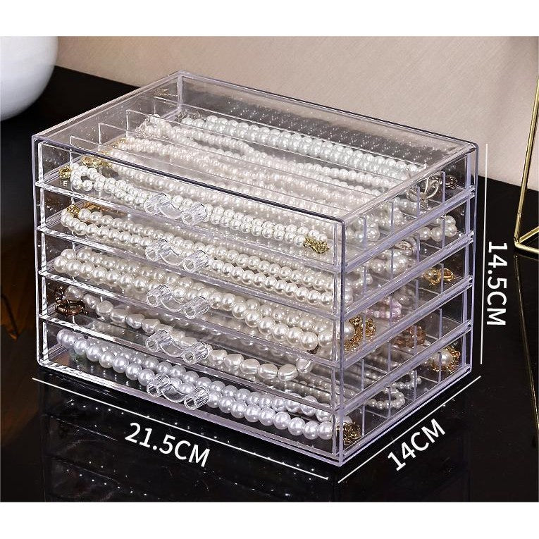 Shopclassyshop Five Drawer ins transparent Necklace Organizer dust-proof earring bracelets necklaces jewelry storage box