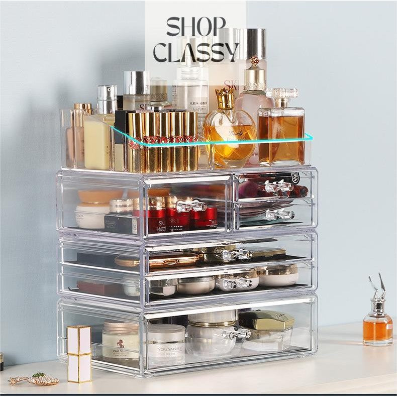 Transparent Extra Big & thick stackable cosmetics storage box large  desktop drawer organizer