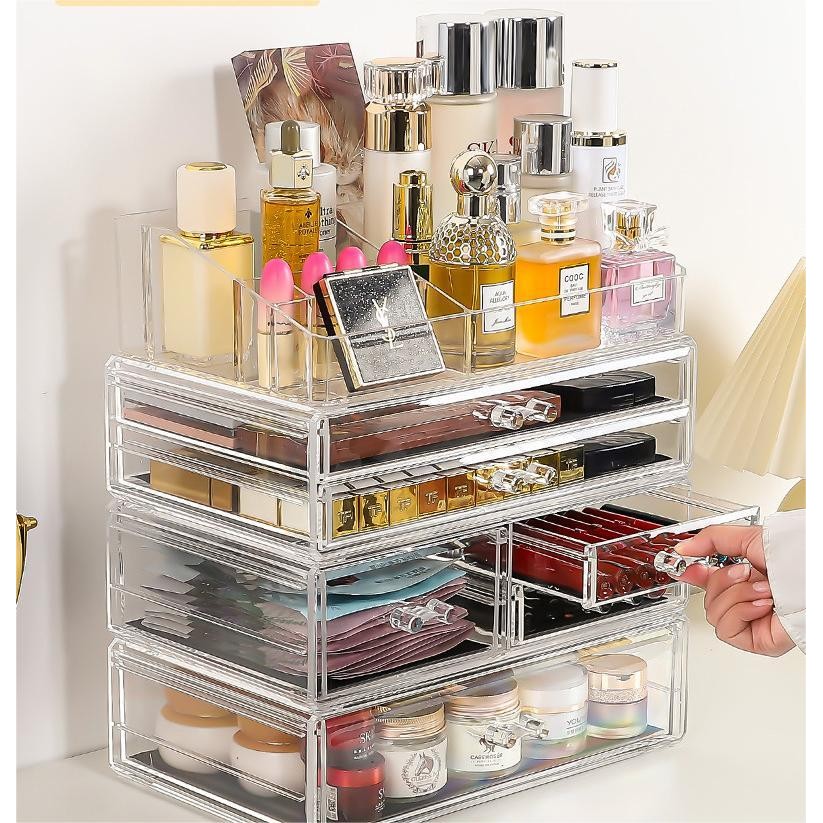 Transparent Extra Big & thick stackable cosmetics storage box large  desktop drawer organizer