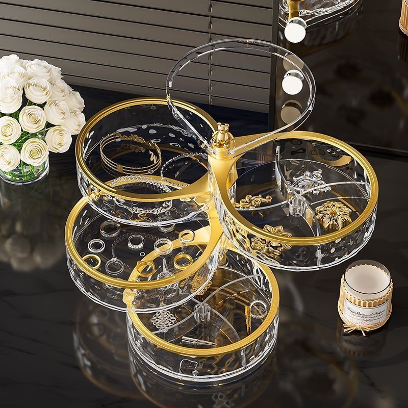 Shopclassyshop Gold Rotation Multifunctional Jewelry Organizer Storage Box Earring Watch Necklace Jade Bangle storage