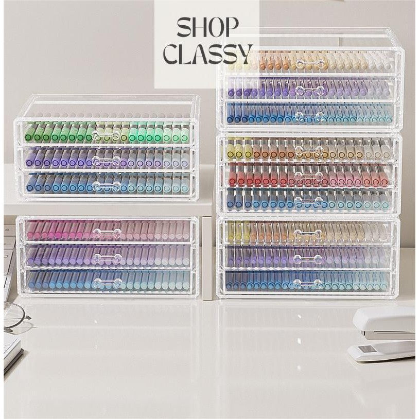 Shopclassyhsop Full Clear Stackable Capacity Colored Pencils and Drawing Pens Storage Box Lipstick Mascara organizer