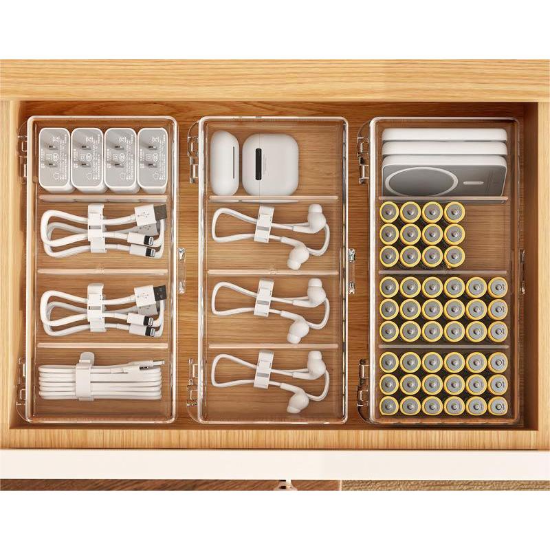 Transparent dust free compartment 4 Slots multifunctional storage box for data cables, power chargers