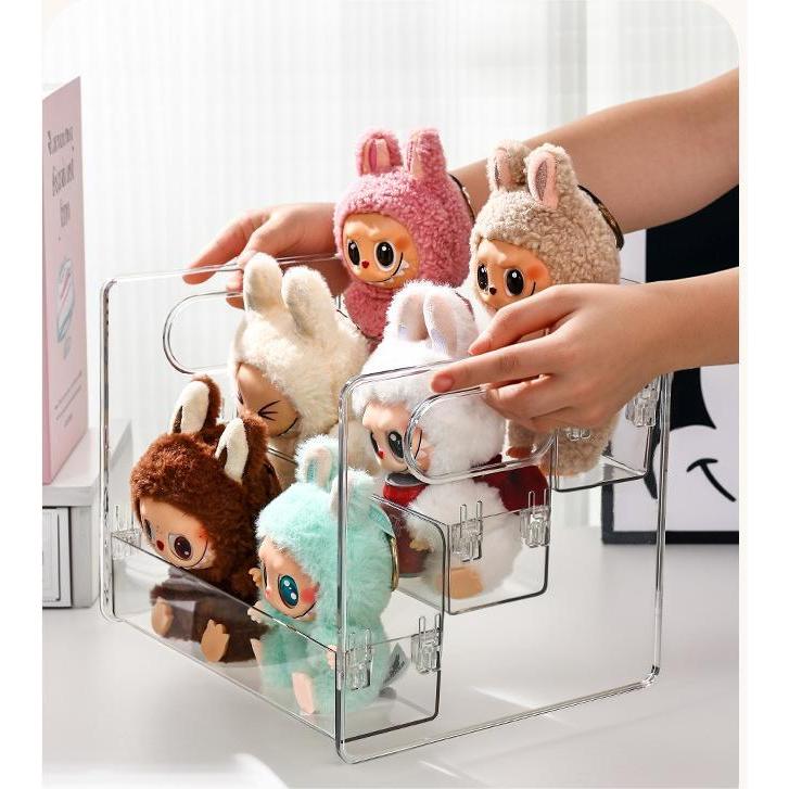 Shopclassyshop Acrylic 3 layer Widen Labubu Step Display Stand Plush Toy Blind Box Storage Doll Pendant Display Rack