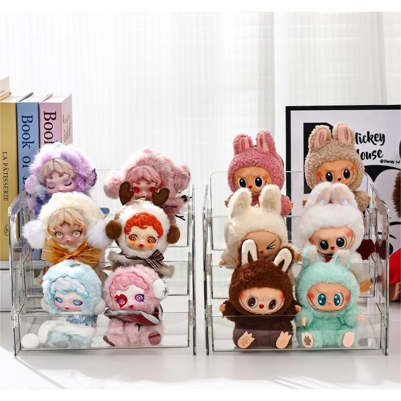 Shopclassyshop Acrylic 3 layer Widen Labubu Step Display Stand Plush Toy Blind Box Storage Doll Pendant Display Rack