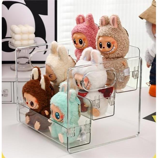 Shopclassyshop Acrylic 3 layer Widen Labubu Step Display Stand Plush Toy Blind Box Storage Doll Pendant Display Rack