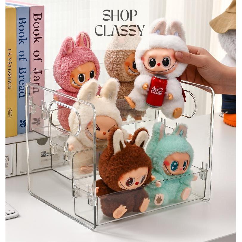 Shopclassyshop Acrylic 3 layer Widen Labubu Step Display Stand Plush Toy Blind Box Storage Doll Pendant Display Rack