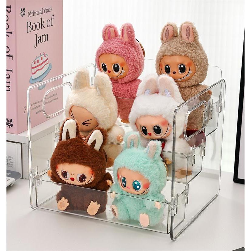 Shopclassyshop Acrylic 3 layer Widen Labubu Step Display Stand Plush Toy Blind Box Storage Doll Pendant Display Rack