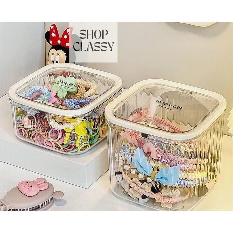 shopclassyshop Acrylic Automatic Lid-opening Hair Clip Organizer Storage Box Hair Rope Hair Ties Children Portable box