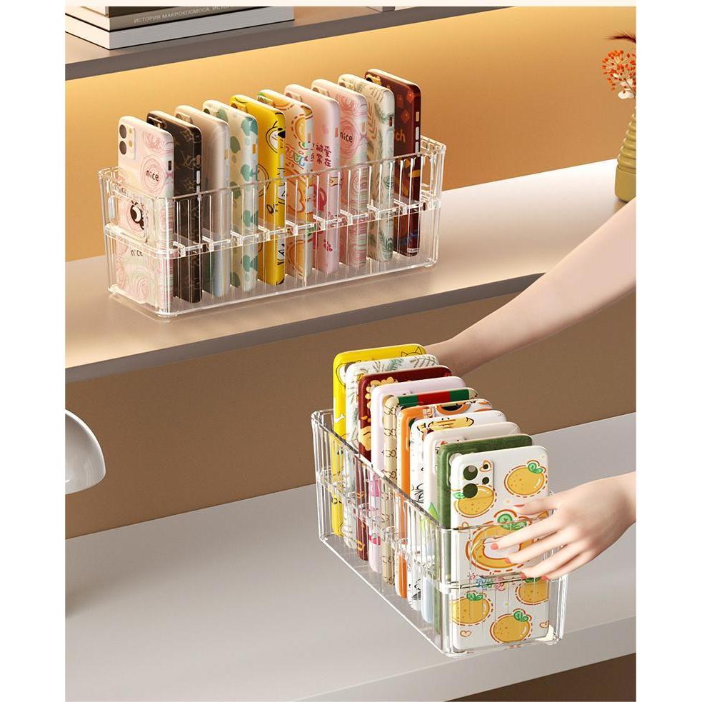 Shopclassyshop Clear Phone Case Organizer Large Capacity Desktop Makeup Holder for Desk Storage Organizer