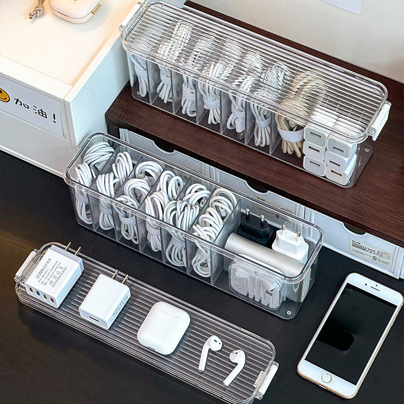 Shopcalssyshop Cable Organizer Desktop With Grid High-capacity Data Charging Cable Earphone Storage Box Household