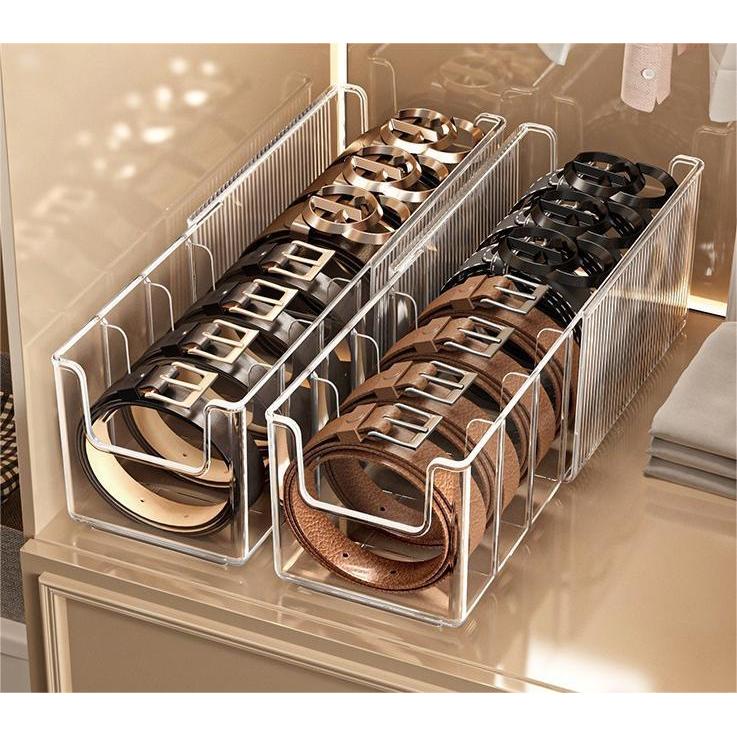 Shopclassyshop Belt Organizer PET Belt Storage Box Clear Belt Container Display Holder for Closet Tie Bow Tie Jewelry