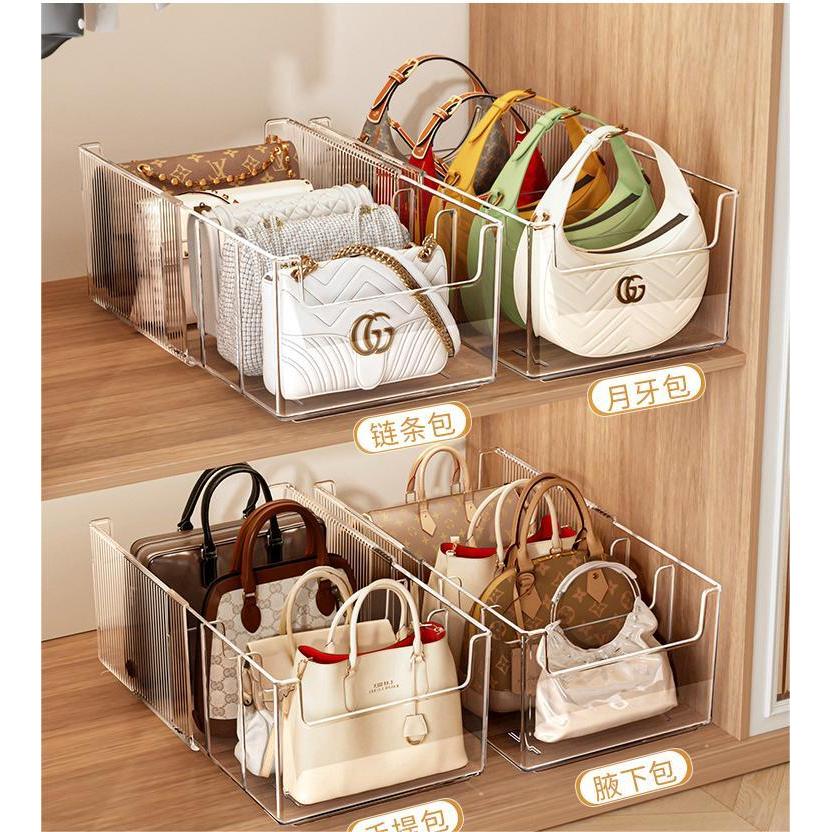 Shopclassyshop Multi Functional Transparent Bag Storage Box-Detachable Grib Divider for Wardroble Organization