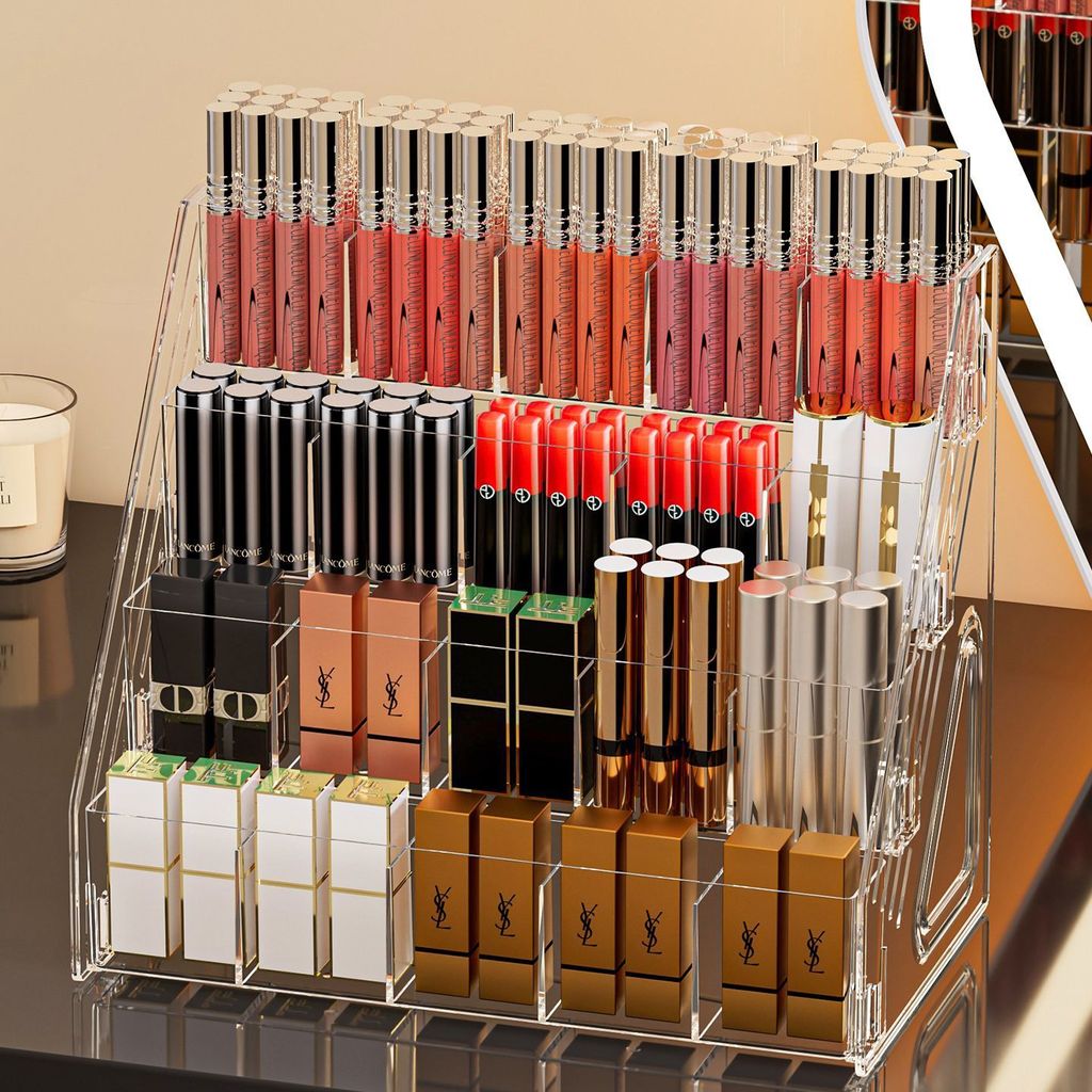 Shopclassyshop Multifunctional Desktop Lipsticks Organizer Storage Rack Holder Step Design with Compartments