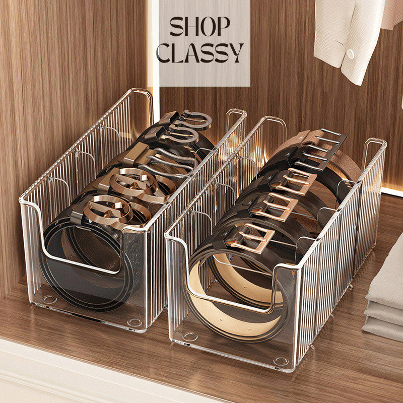 Shopclassyshop Belt Organizer PET Belt Storage Box Clear Belt Container Display Holder for Closet Tie Bow Tie Jewelry
