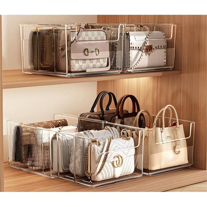 Shopclassyshop Multi Functional Transparent Bag Storage Box-Detachable Grib Divider for Wardroble Organization
