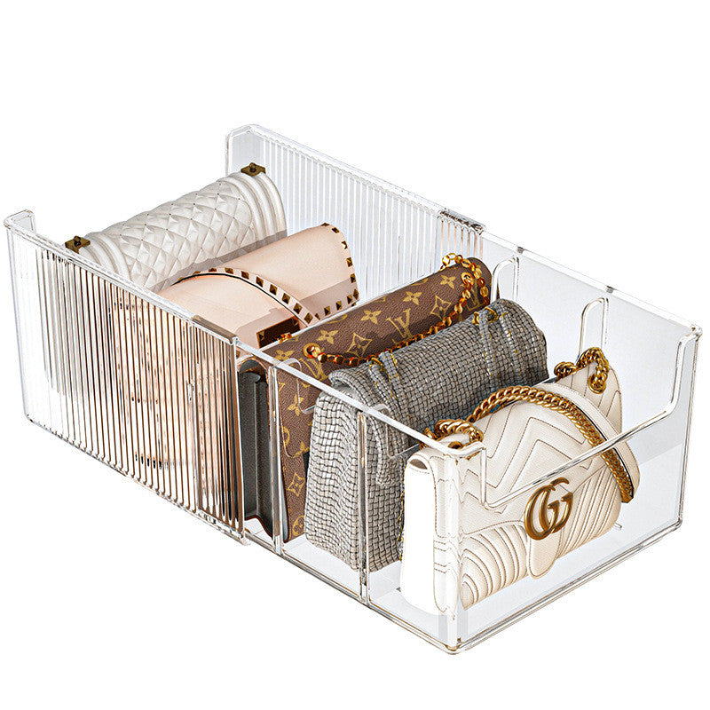 Shopclassyshop Multi Functional Transparent Bag Storage Box-Detachable Grib Divider for Wardroble Organization