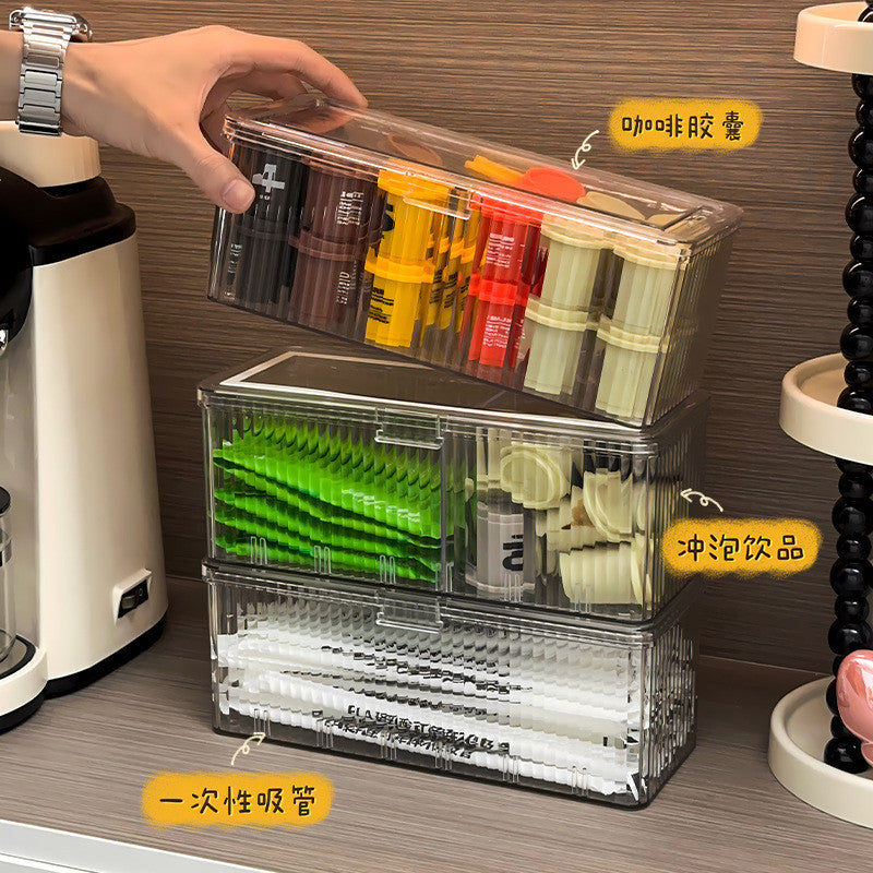 Shopclassyshop Tea Bag Organizer Container Storage Box Stackable 3in1 coffee Transparent Disposable Coffee Food Kitchen