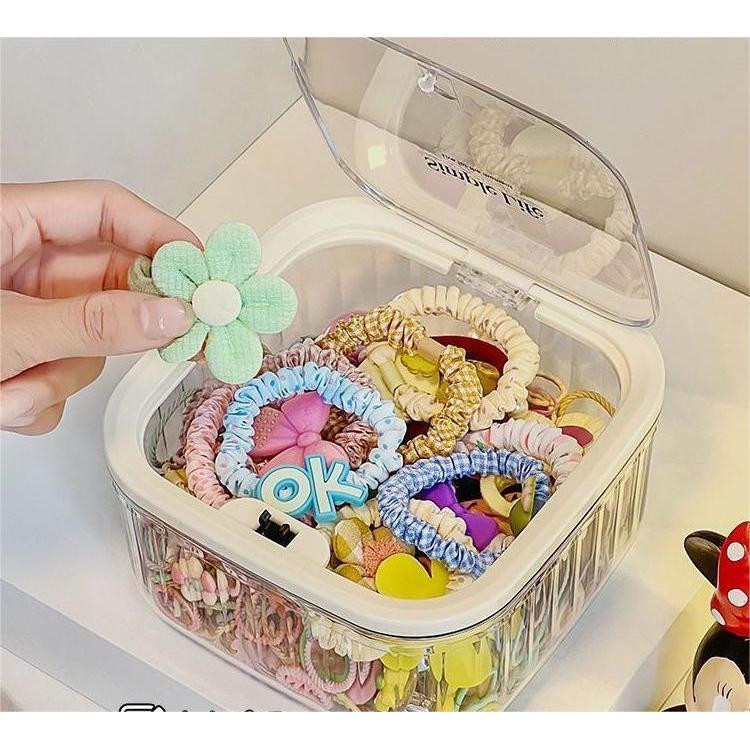 shopclassyshop Acrylic Automatic Lid-opening Hair Clip Organizer Storage Box Hair Rope Hair Ties Children Portable box