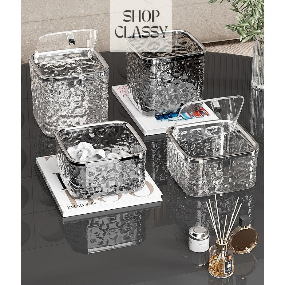 Shopclassyshop Light Luxury storage box desktop trash can with lid anti-dust jewelry earring cosmetic hair accessories