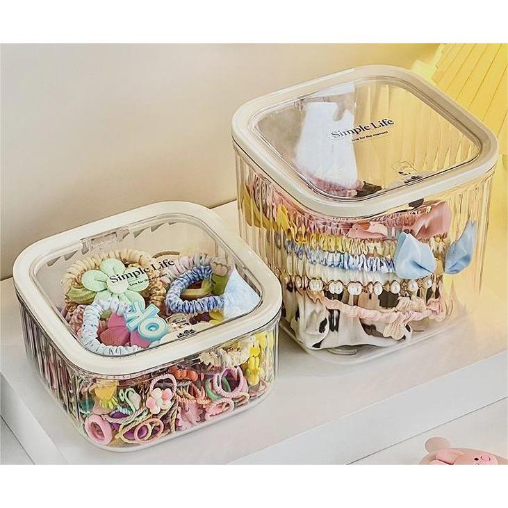 shopclassyshop Acrylic Automatic Lid-opening Hair Clip Organizer Storage Box Hair Rope Hair Ties Children Portable box