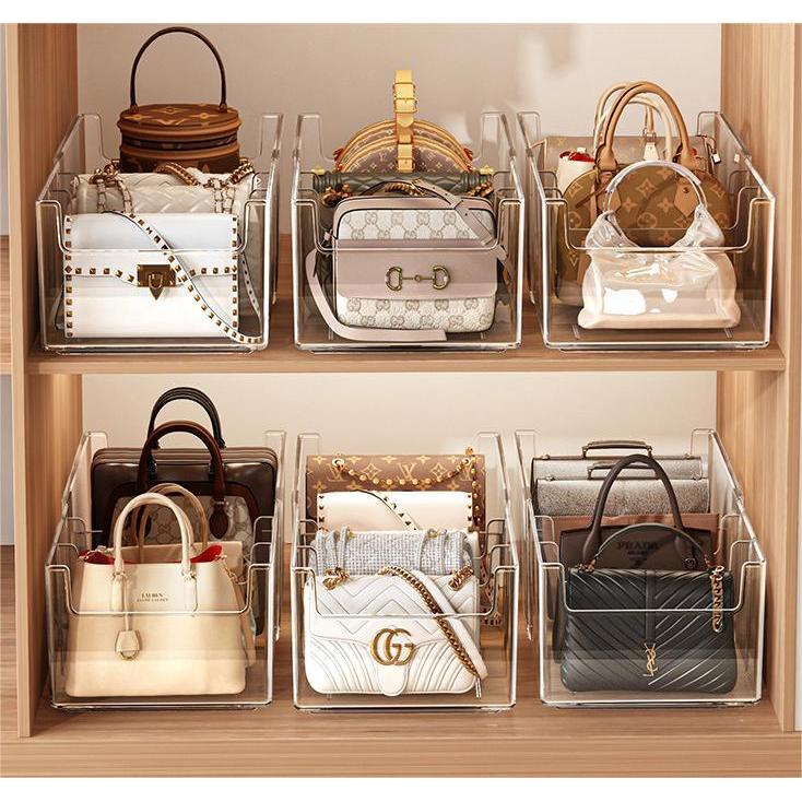 Shopclassyshop Multi Functional Transparent Bag Storage Box-Detachable Grib Divider for Wardroble Organization