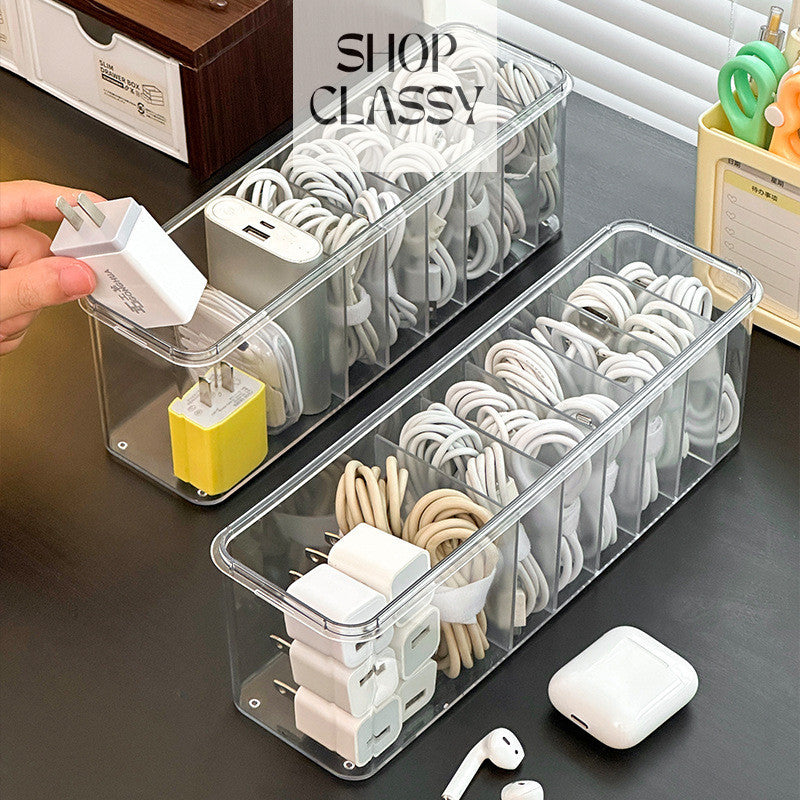 Shopcalssyshop Cable Organizer Desktop With Grid High-capacity Data Charging Cable Earphone Storage Box Household