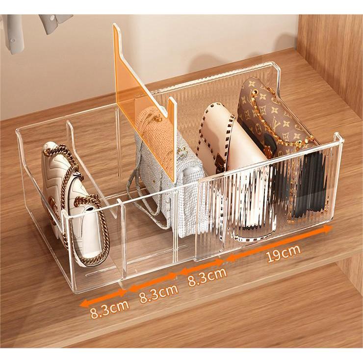 Shopclassyshop Multi Functional Transparent Bag Storage Box-Detachable Grib Divider for Wardroble Organization
