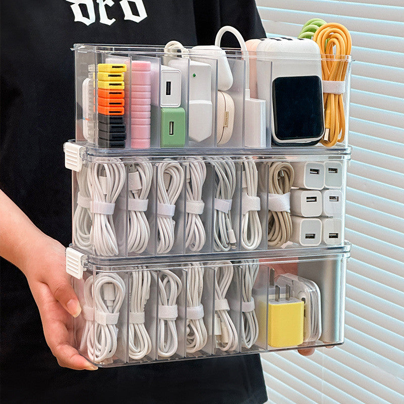 Shopcalssyshop Cable Organizer Desktop With Grid High-capacity Data Charging Cable Earphone Storage Box Household