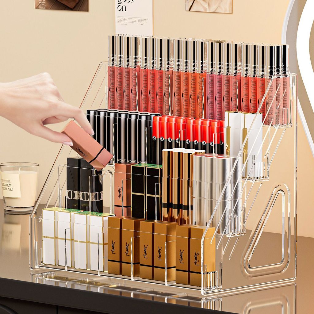 Shopclassyshop Multifunctional Desktop Lipsticks Organizer Storage Rack Holder Step Design with Compartments