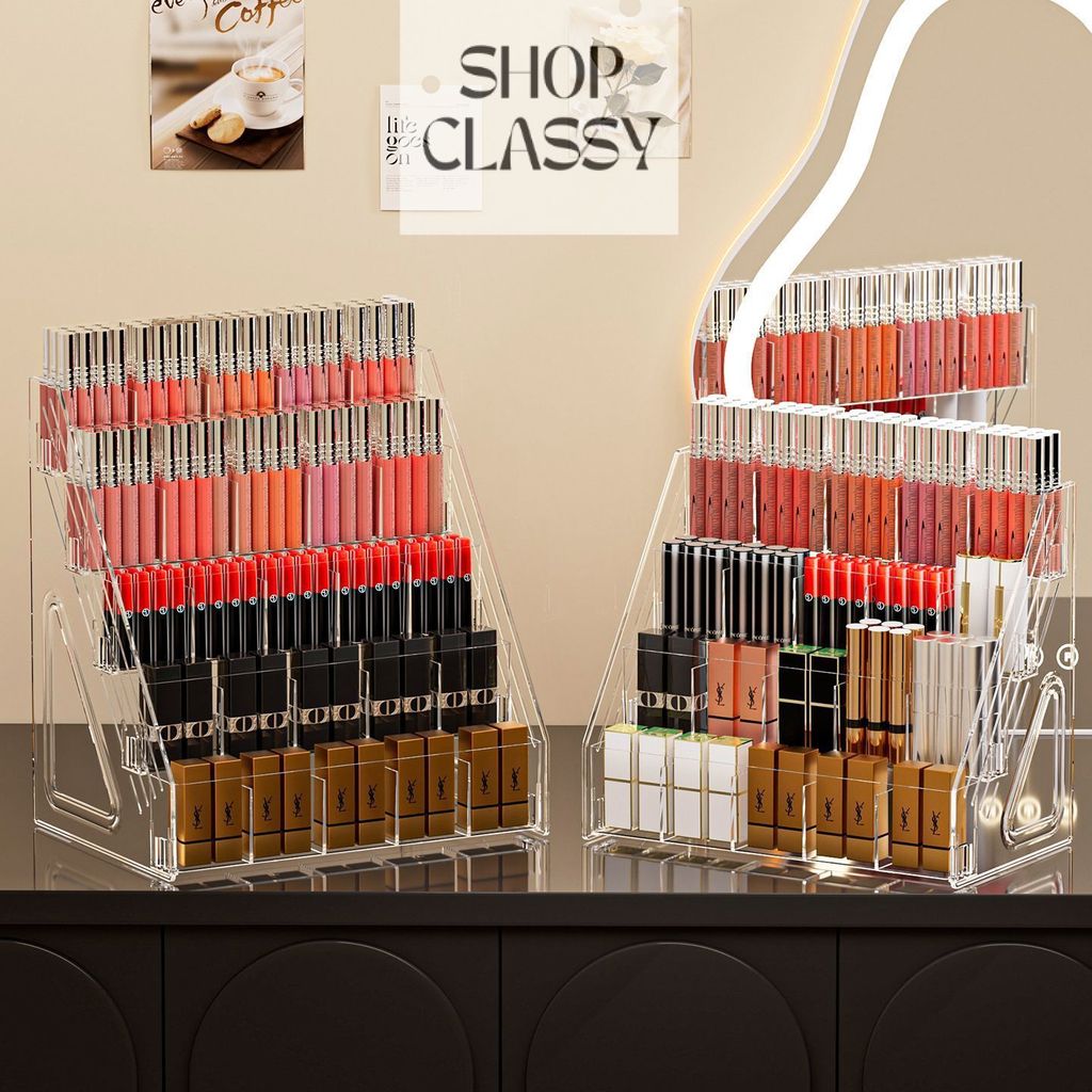 Shopclassyshop Multifunctional Desktop Lipsticks Organizer Storage Rack Holder Step Design with Compartments