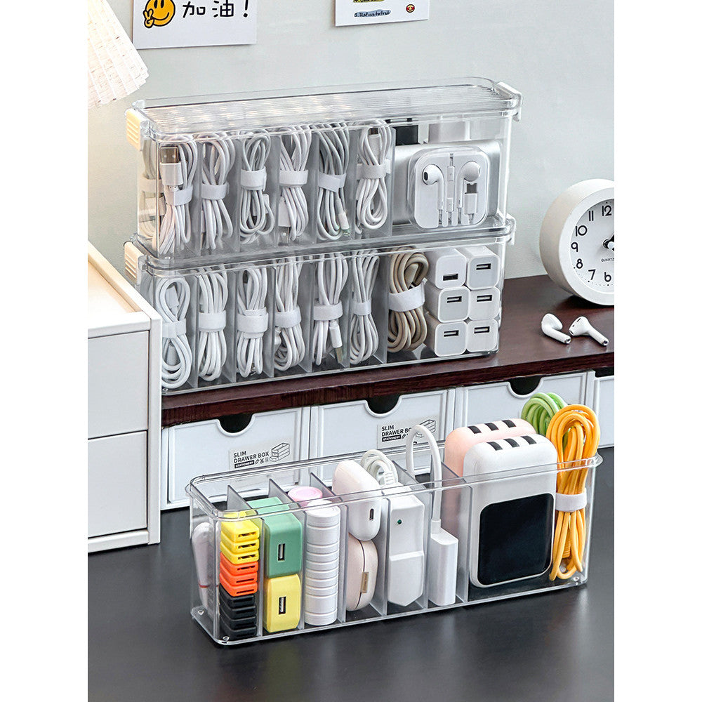 Shopcalssyshop Cable Organizer Desktop With Grid High-capacity Data Charging Cable Earphone Storage Box Household