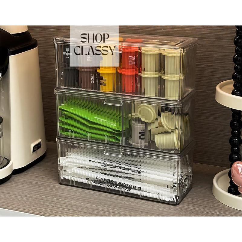 Shopclassyshop Tea Bag Organizer Container Storage Box Stackable 3in1 coffee Transparent Disposable Coffee Food Kitchen