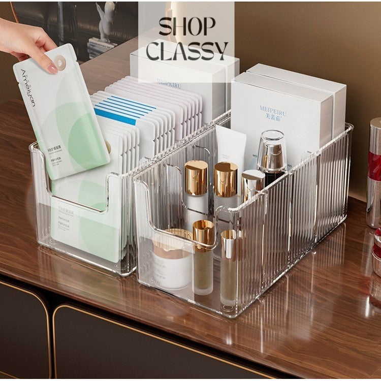 Shopclassyshop Transparent Large-Capacity Face Mask Storage Adjustable partition Cosmetic Organizer Skincare Rack