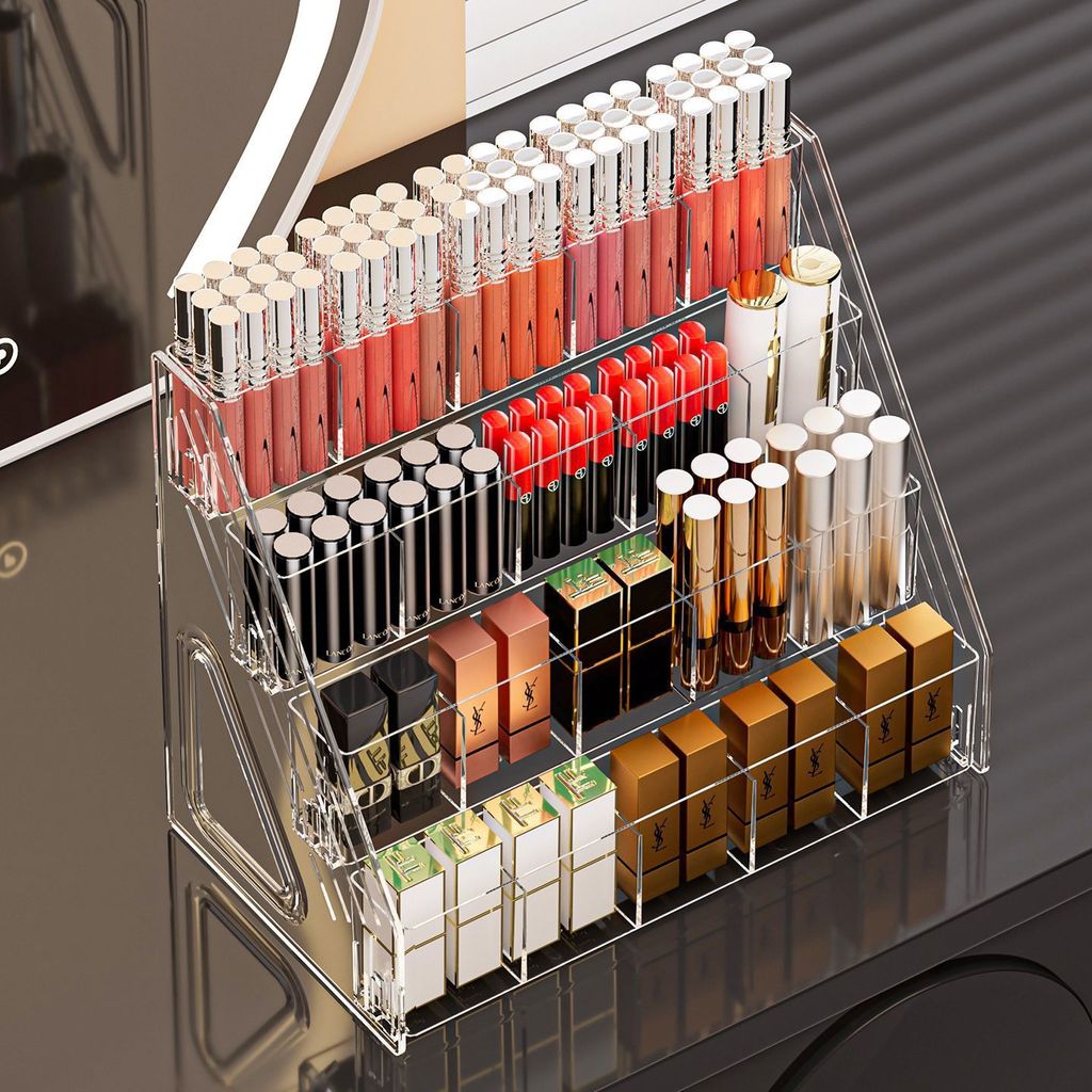 Shopclassyshop Multifunctional Desktop Lipsticks Organizer Storage Rack Holder Step Design with Compartments