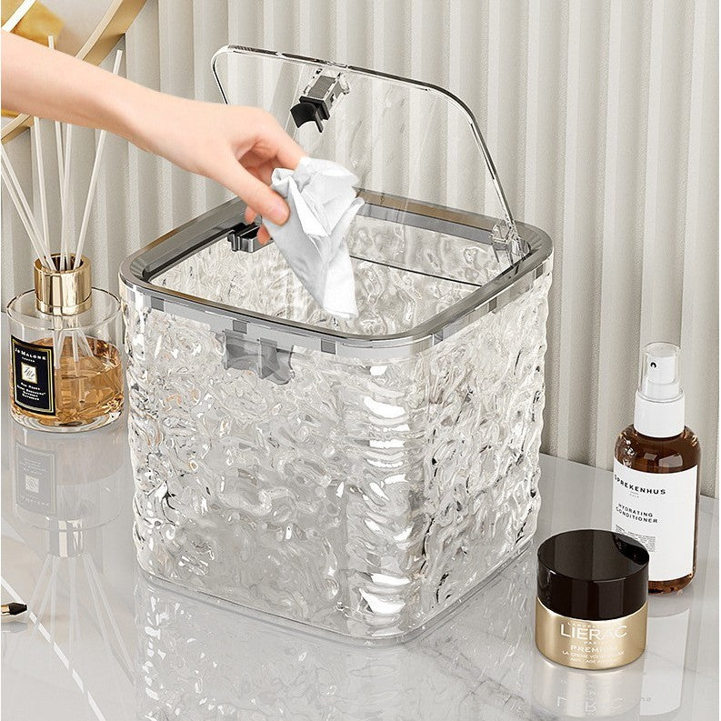 Shopclassyshop Light Luxury storage box desktop trash can with lid anti-dust jewelry earring cosmetic hair accessories