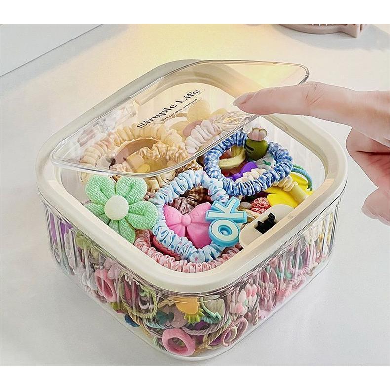 shopclassyshop Acrylic Automatic Lid-opening Hair Clip Organizer Storage Box Hair Rope Hair Ties Children Portable box