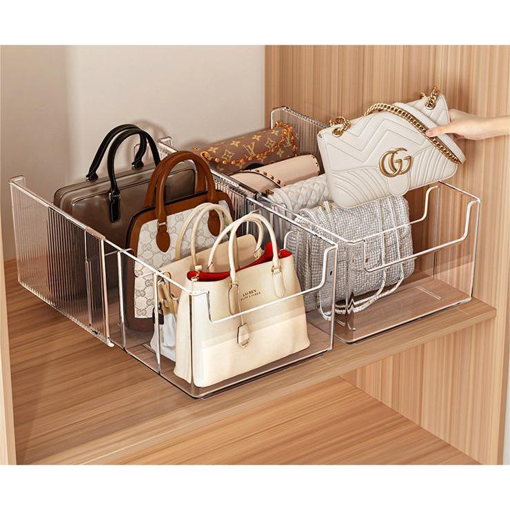 Shopclassyshop Multi Functional Transparent Bag Storage Box-Detachable Grib Divider for Wardroble Organization