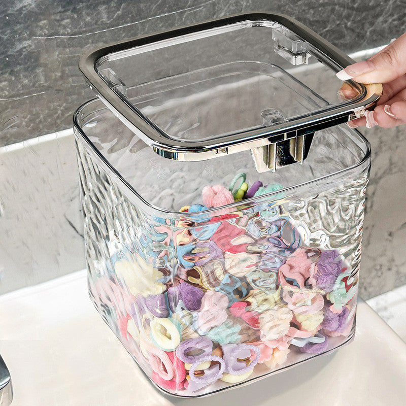 Shopclassyshop Light Luxury storage box desktop trash can with lid anti-dust jewelry earring cosmetic hair accessories