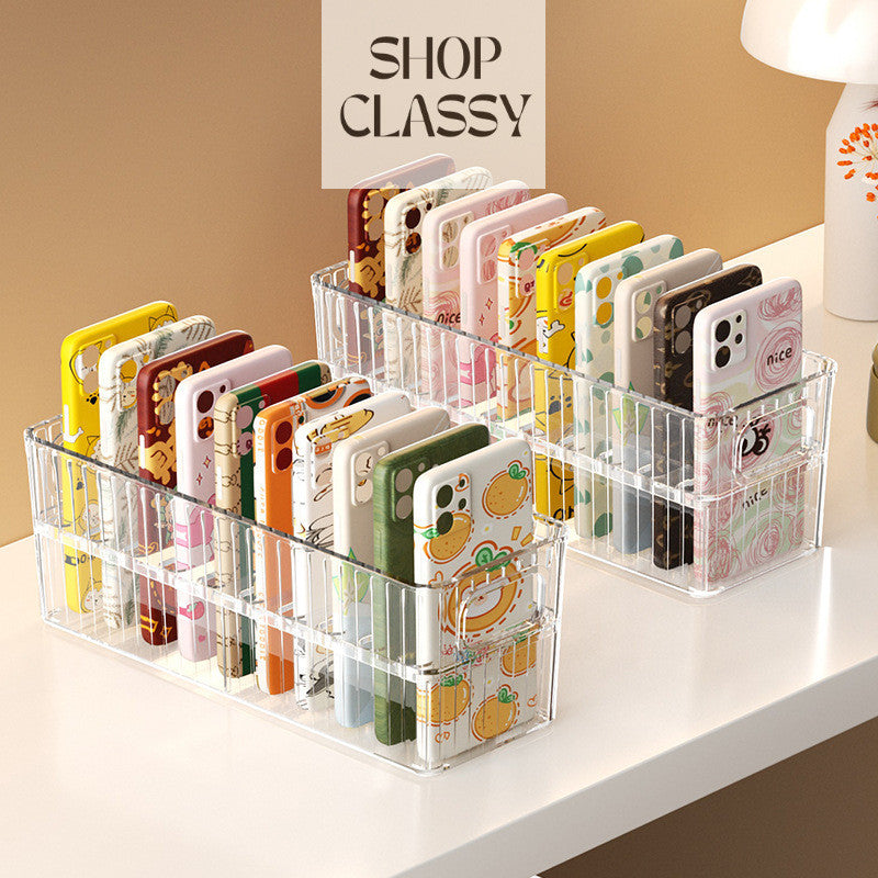 Shopclassyshop Clear Phone Case Organizer Large Capacity Desktop Makeup Holder for Desk Storage Organizer
