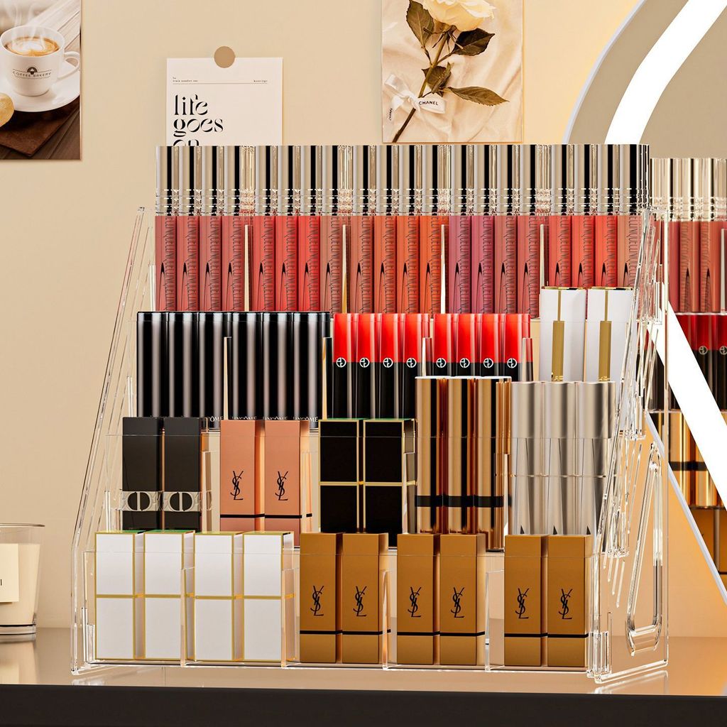 Shopclassyshop Multifunctional Desktop Lipsticks Organizer Storage Rack Holder Step Design with Compartments