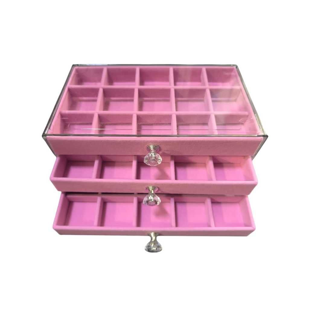 Shopclassyshop 45 Square Slots Exquisite transparent jewelry box drawer women's velvet ring earrings small grid