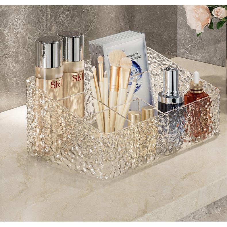 Shopclassyshop Glacier pattern large six-compartment storage box desktop cosmetics bathroom toilet organizer storage box