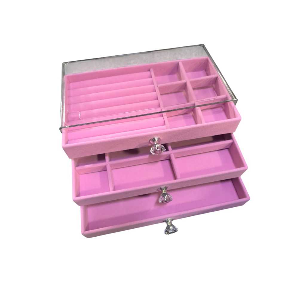 Shopclassyshop 45 Square Slots Exquisite transparent jewelry box drawer women's velvet ring earrings small grid