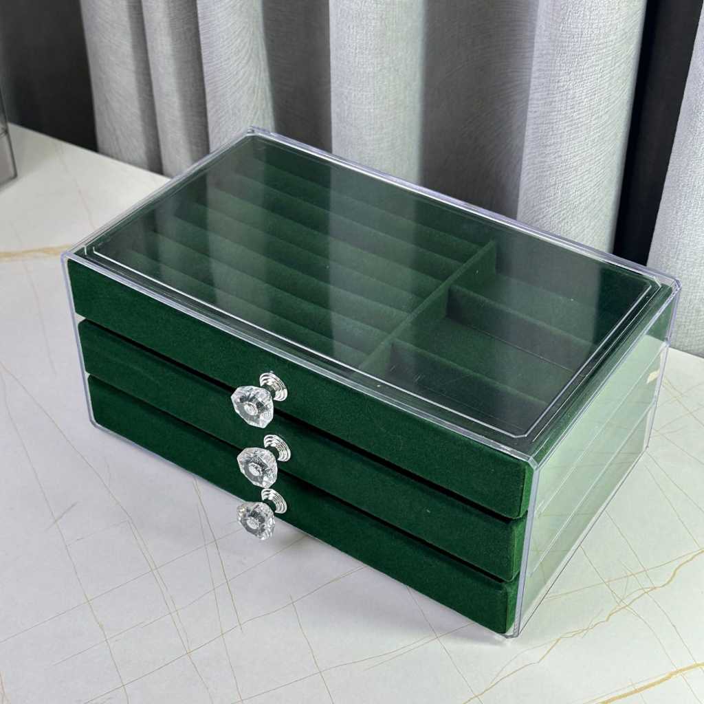 Shopclassyshop 45 Square Slots Exquisite transparent jewelry box drawer women's velvet ring earrings small grid
