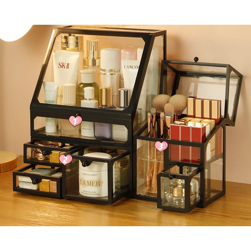 ShopClassy 3in1 Make up Glass Storage Box for Makeup, brush and Perfume