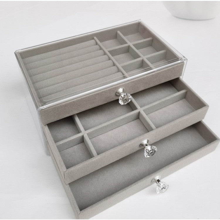 Shopclassyshop 45 Square Slots Exquisite transparent jewelry box drawer women's velvet ring earrings small grid