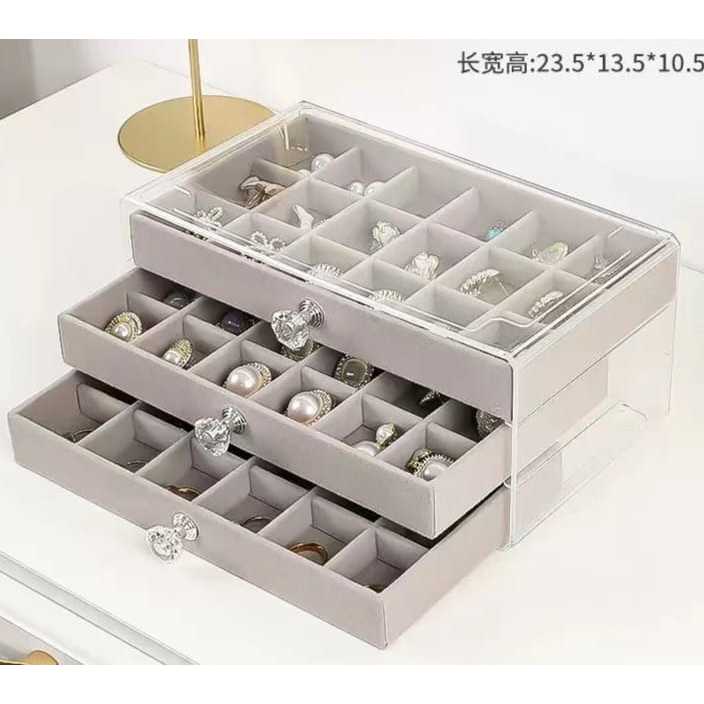 Shopclassyshop 45 Square Slots Exquisite transparent jewelry box drawer women's velvet ring earrings small grid